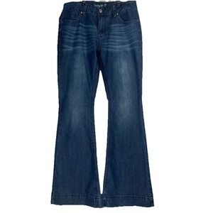 Rockin' C Women Dark Wash Flare Leg Jeans‎ Size 31 Mid Rise Western Boho Denim